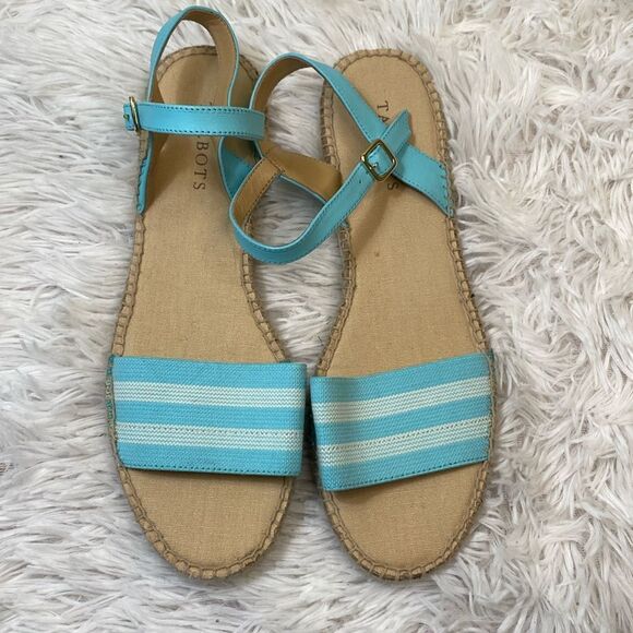 Talbots Sz 8 1/2 Ivy Espadrille Ankle Strap Sandals Blue White Striped Flats - Picture 1 of 7